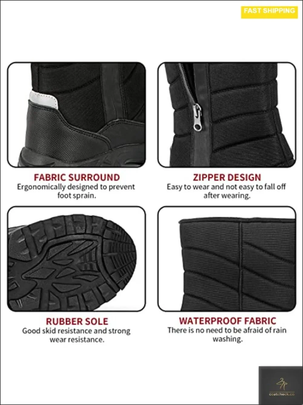 Men's Waterproof Winter Snow Boots with Fur Lining Slip On Anti-Skid